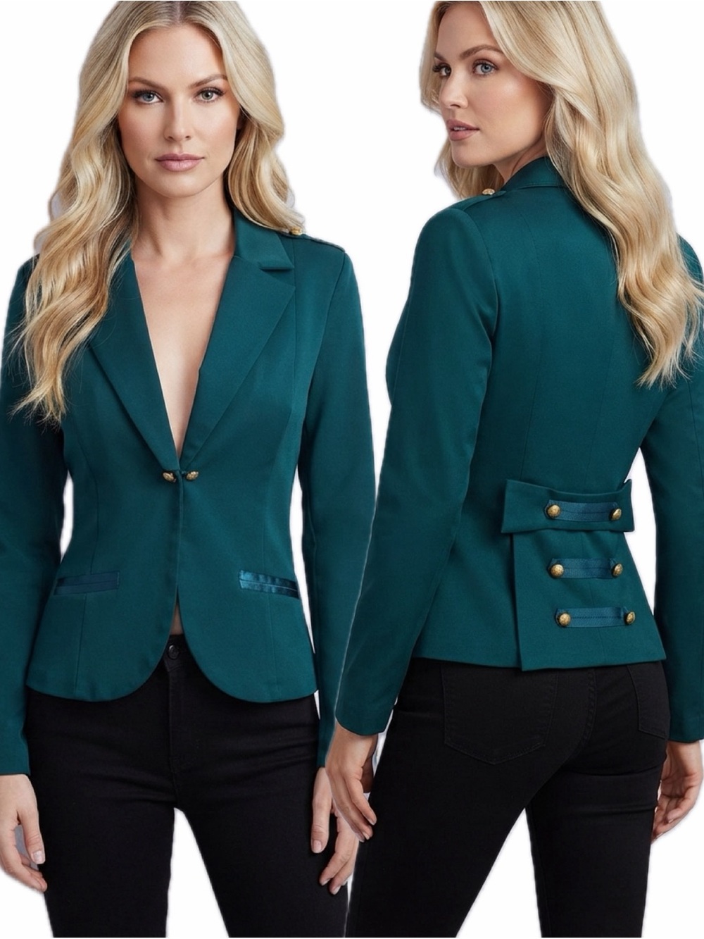 NWT WOMEN BLAZER FITTED JACKET SINGLE BREASTED MILITARY STYLE LINED